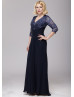 Navy Blue Lace Chiffon Beaded Modern Mother Dress 